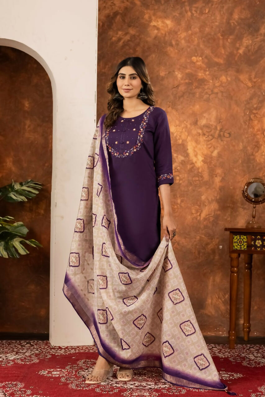 Wine Designer Salwar Suit With Dupatta for Women by Infinity Export