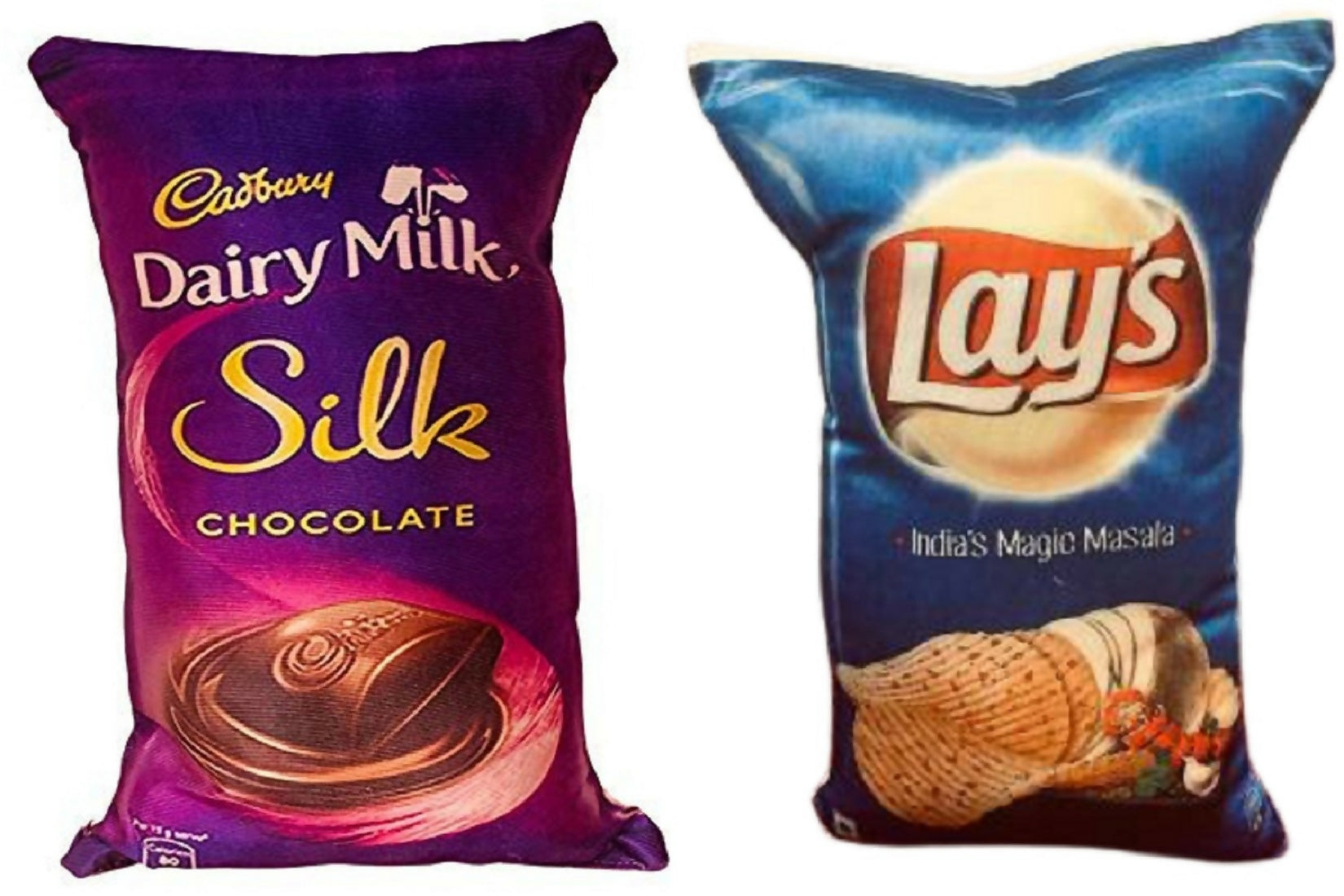 Unique Fashion Pack of 2 Microfibre Filled Reversible Cushion For Kids - Dairy Milk Silk And Blue Lays