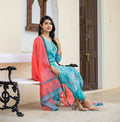 Kaajh Women's Sky Blue Printed Chanderi Kurta Pant Set With Dupatta