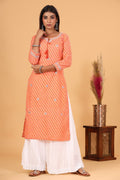 Kaajh Women's Orange Lehariya Print Kurta
