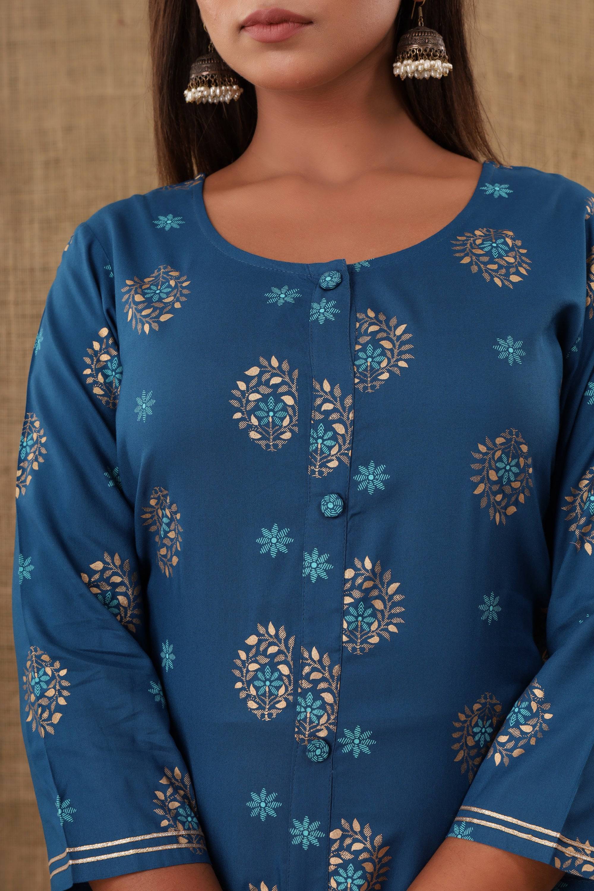 Kaajh Women's Blue Floral Print kurta