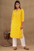 Kaajh Women's Yellow Bandhej Print Kurta Pant Set