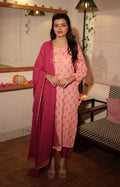 Kaajh Women's Pink Floral Gold Print Suit Set