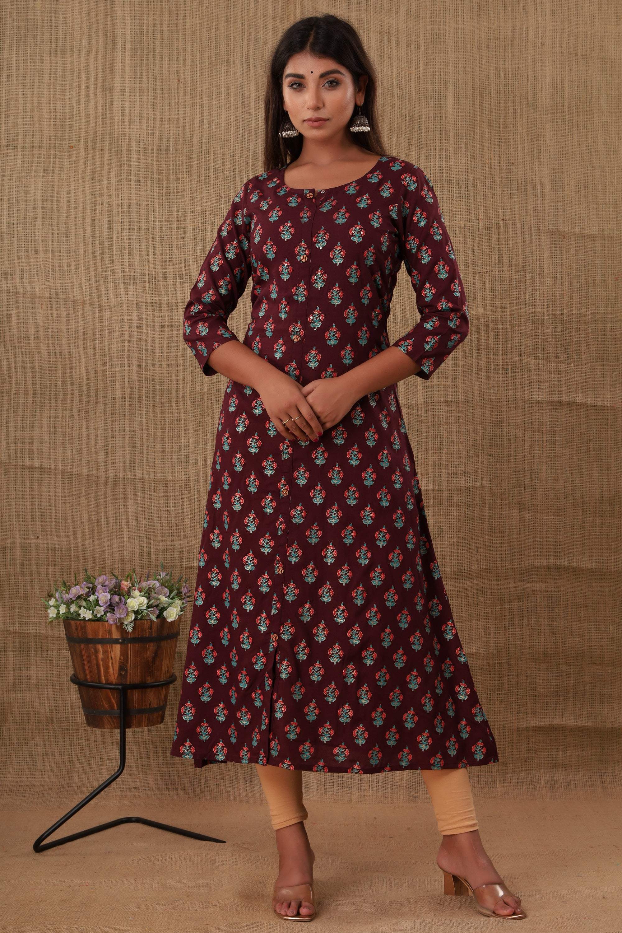Kaajh Women's Purple Floral Print Kurta