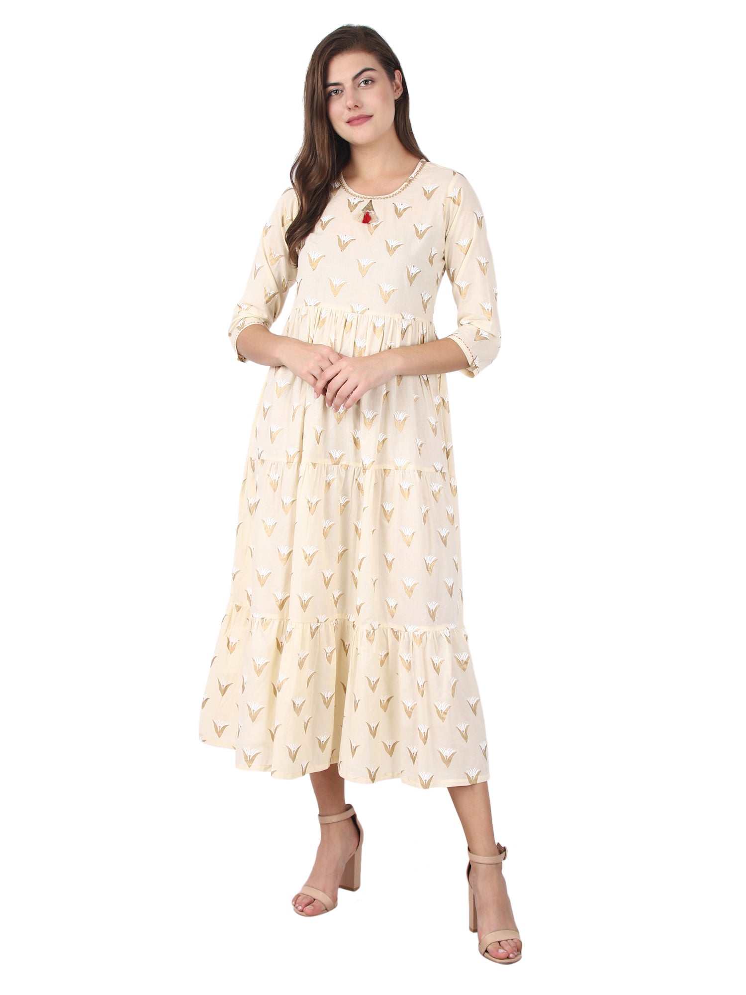 Kaajh Off White Gold Print kurta For Women