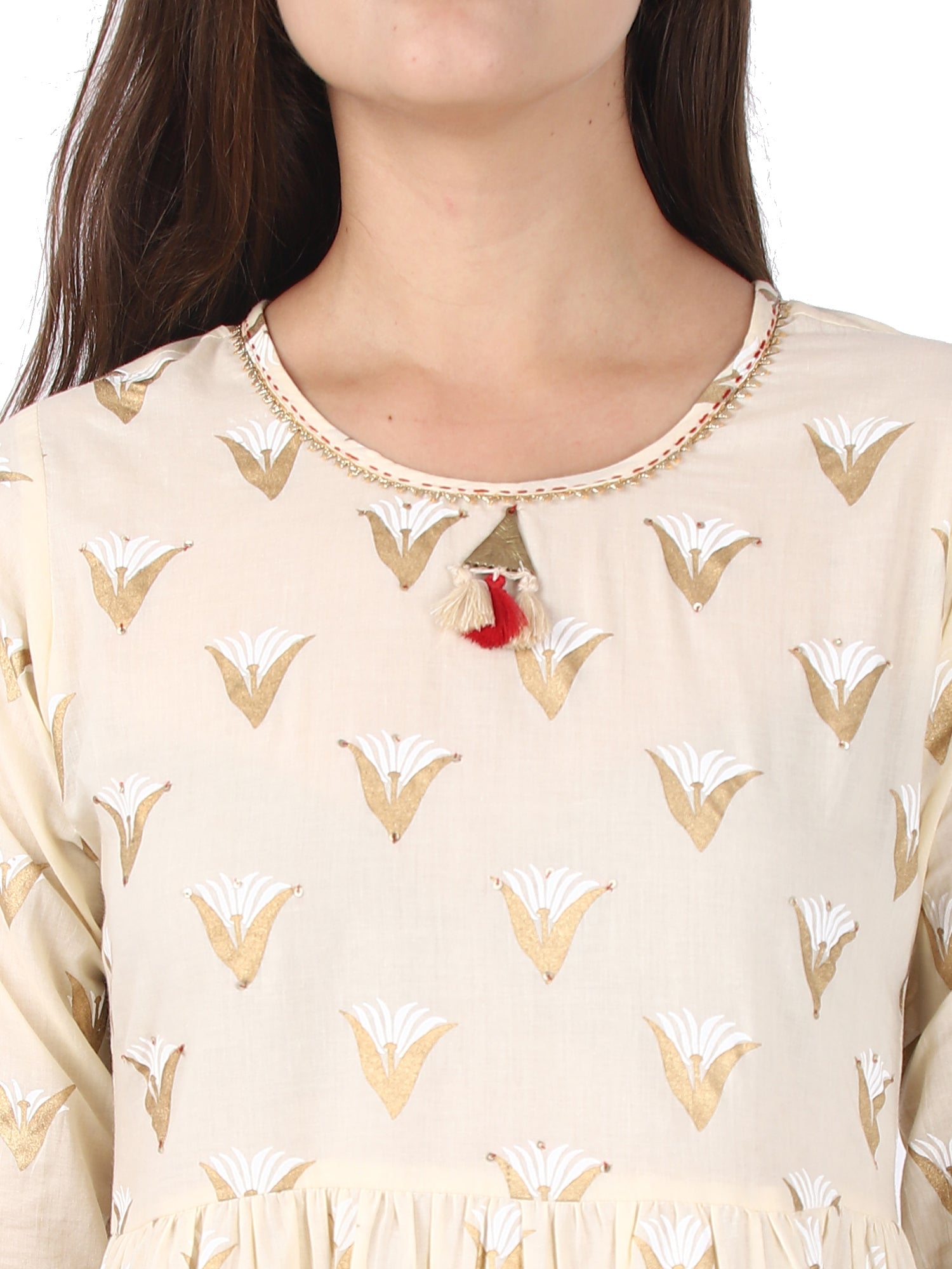 Kaajh Off White Gold Print kurta For Women