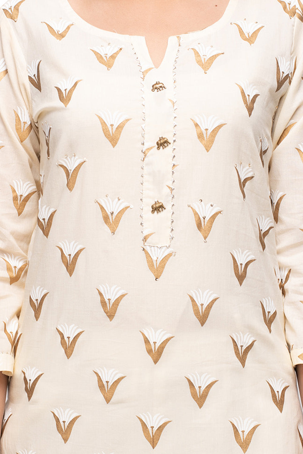 Kaajh Women's Off White Gold Print kurta