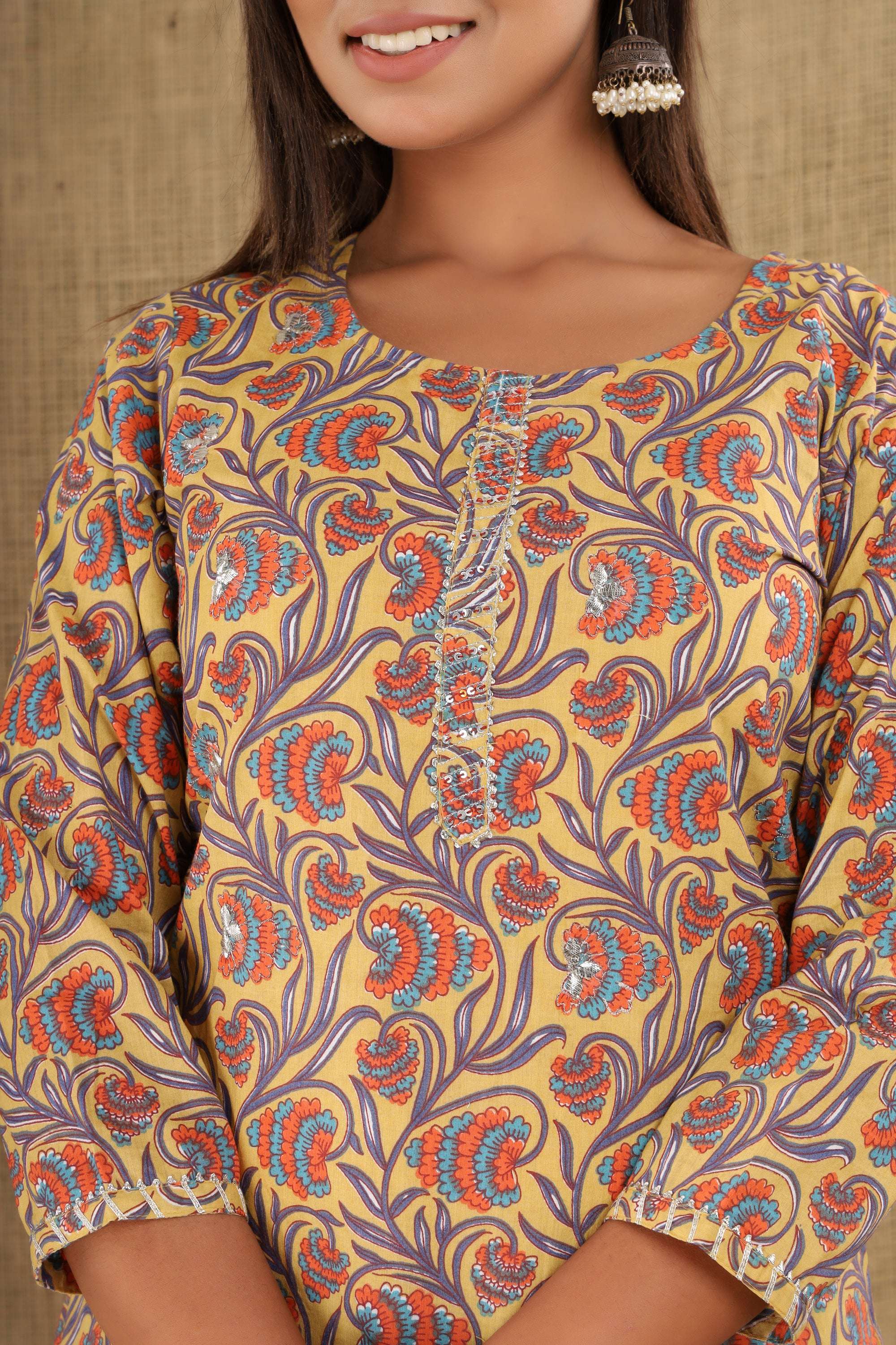Kaajh Women's Blue Yellow Floral Print Suit Set