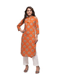 Kaajh Women's Orange Block Print kurta
