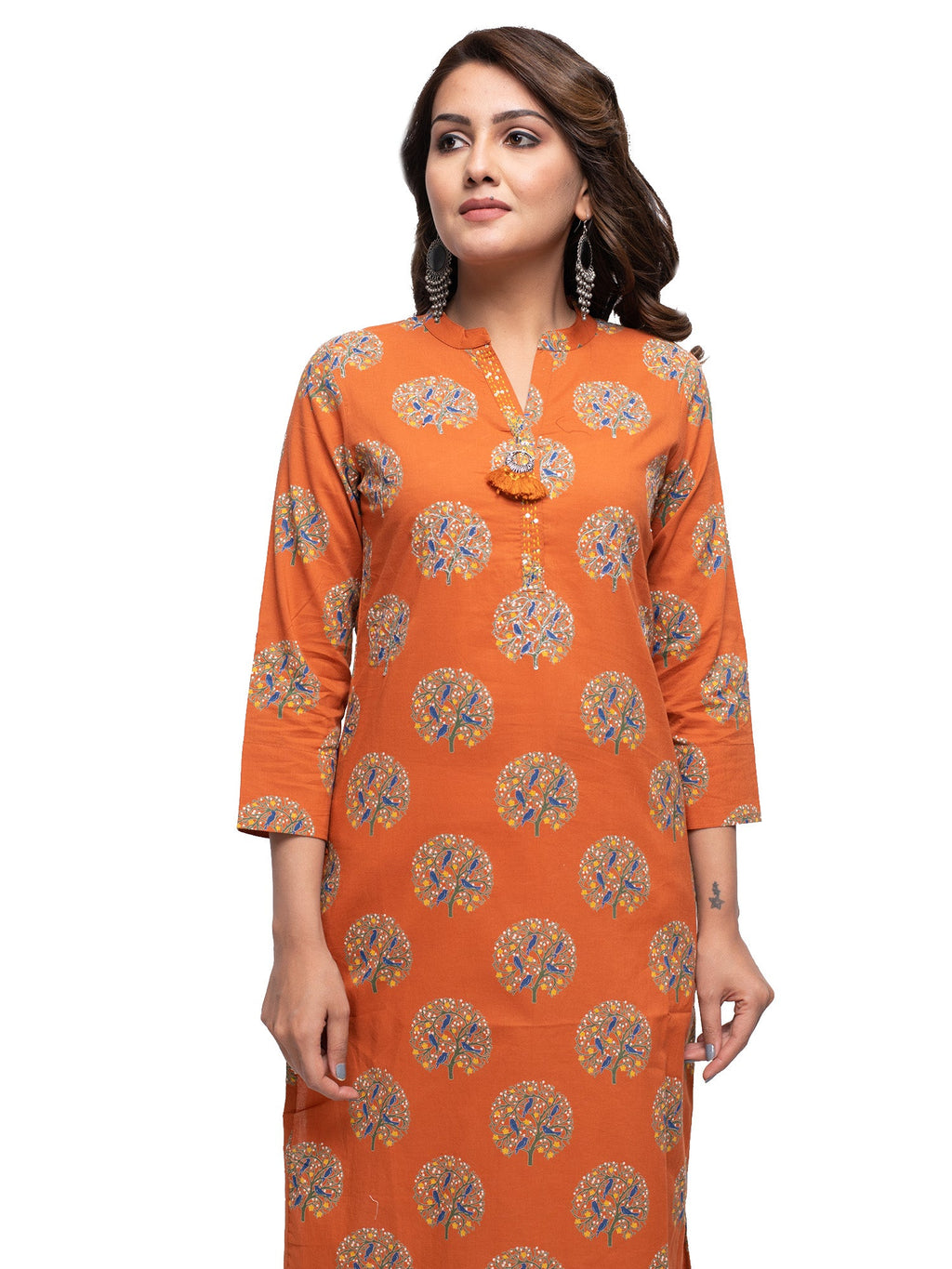 Kaajh Women's Orange Block Print kurta