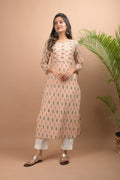 Kaajh Women's Beige Printed Kurta Pant Set