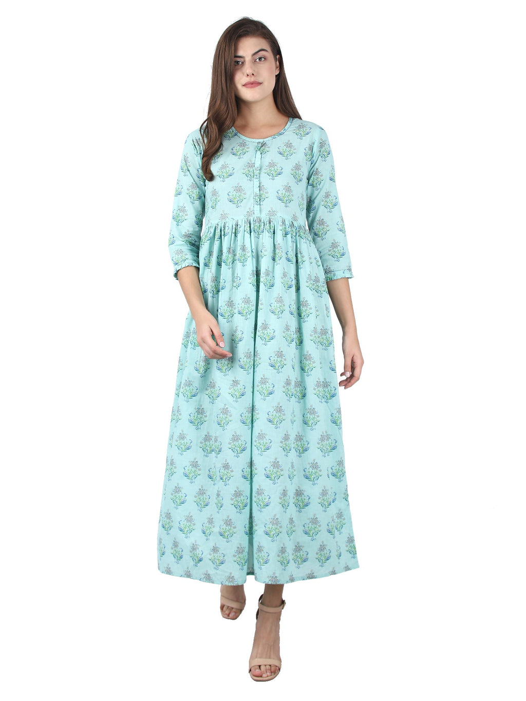 Kaajh Sky Blue Floral Print Anarkali kurta For Women