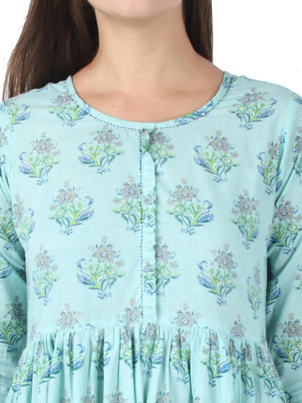 Kaajh Sky Blue Floral Print Anarkali kurta For Women