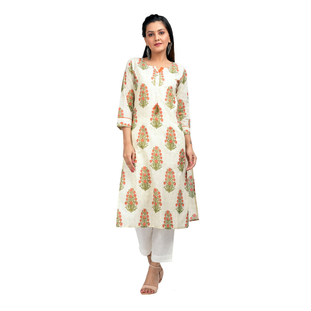 Kaajh Women's Off White Booti Print kurta