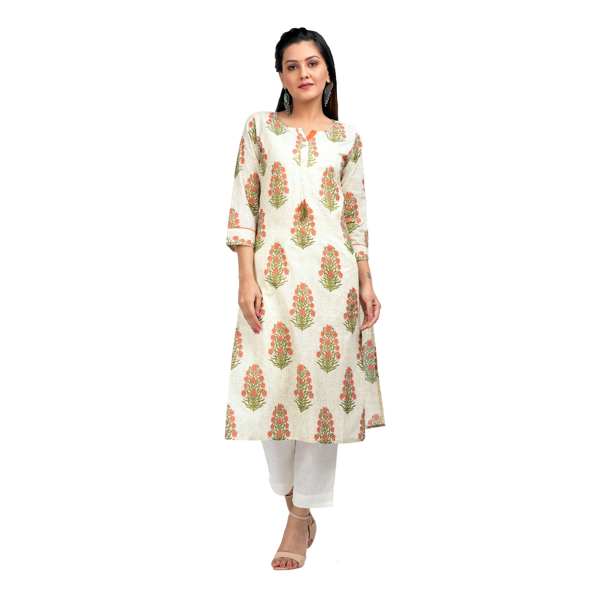 Kaajh Women's Off White Booti Print kurta