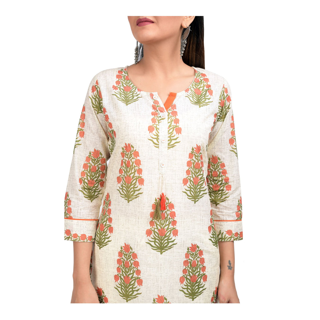 Kaajh Women's Off White Booti Print kurta