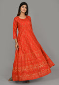 Kaajh Women's Red Gold Printed Kurta