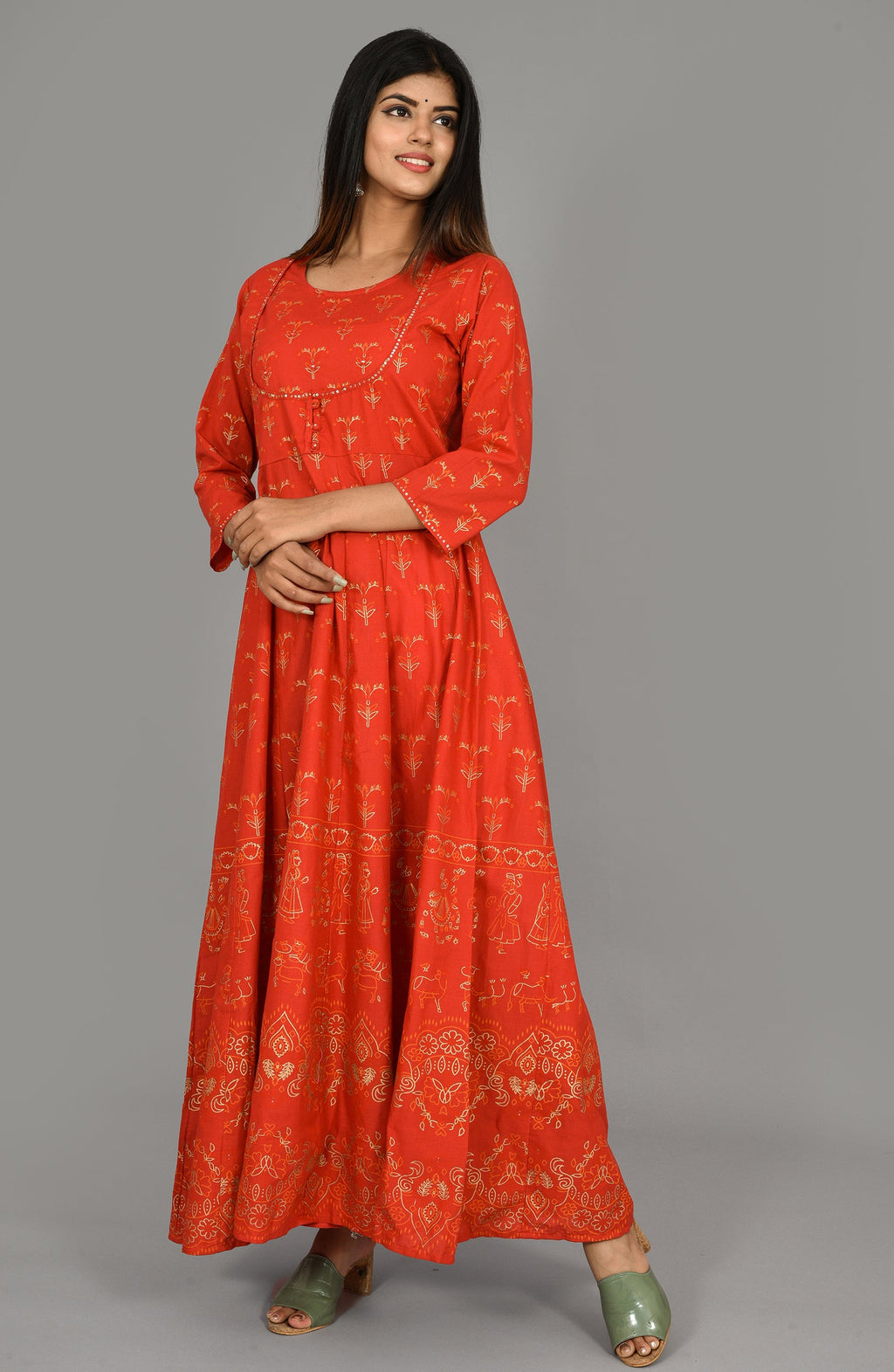 Kaajh Women's Red Gold Printed Kurta