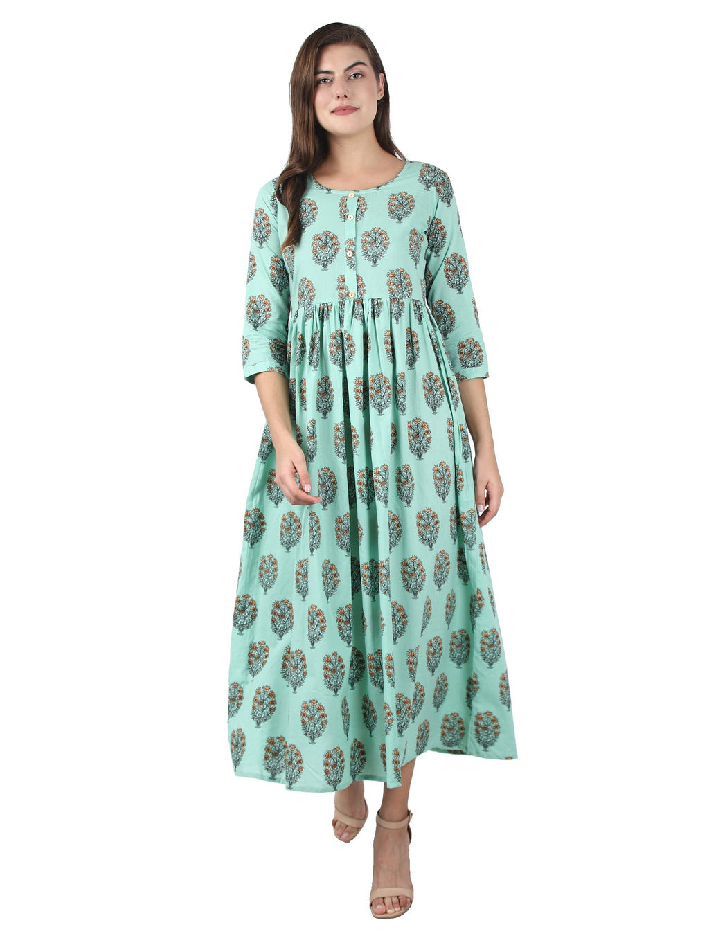 Kaajh Women's Sky Blue Floral Print Anarkali kurta