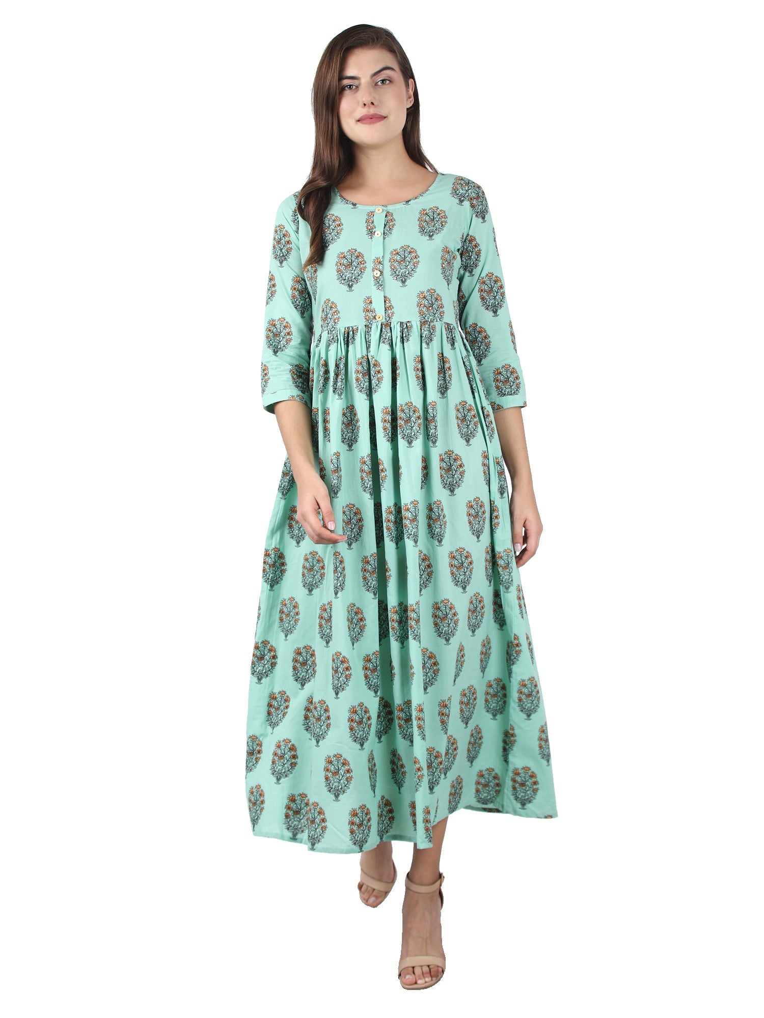Kaajh Women's Sky Blue Floral Print Anarkali kurta