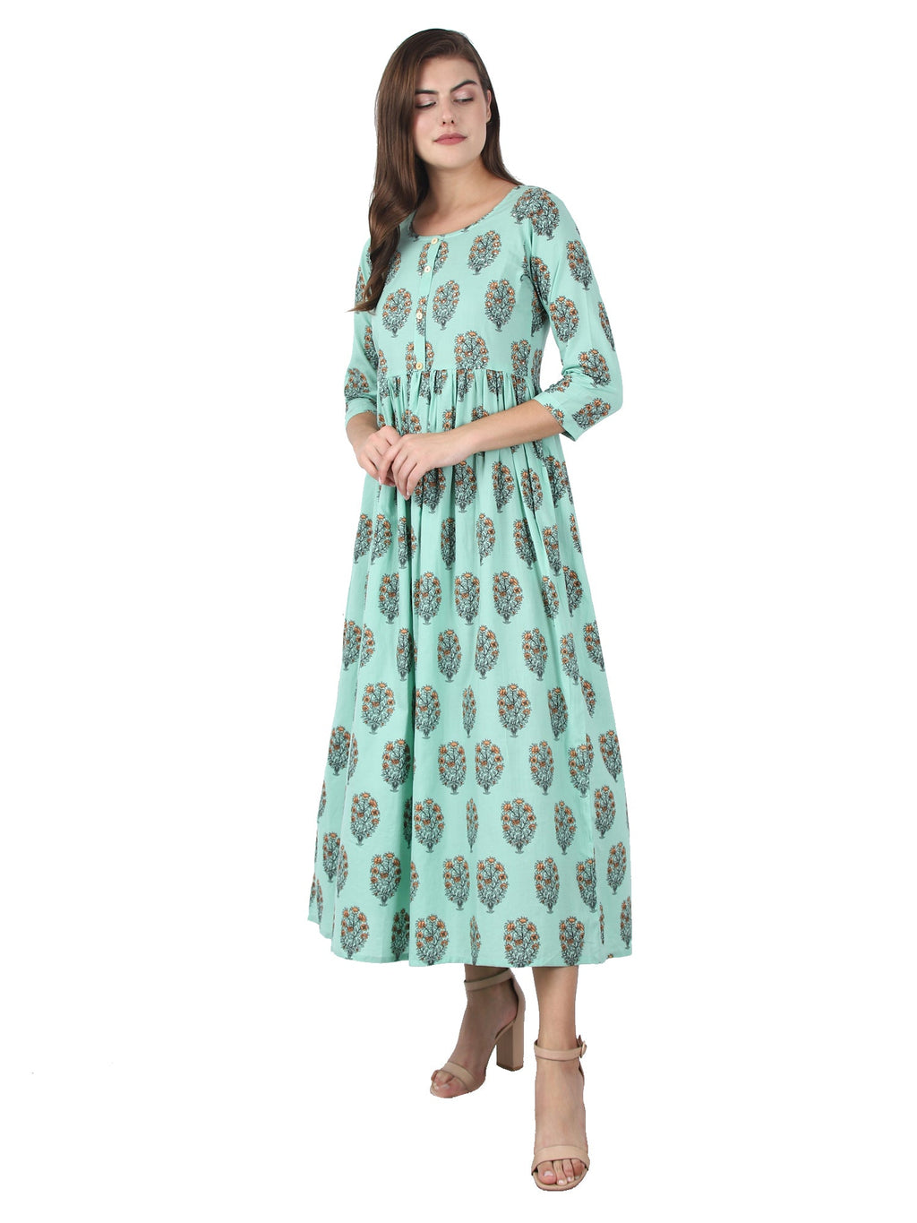 Kaajh Women's Sky Blue Floral Print Anarkali kurta