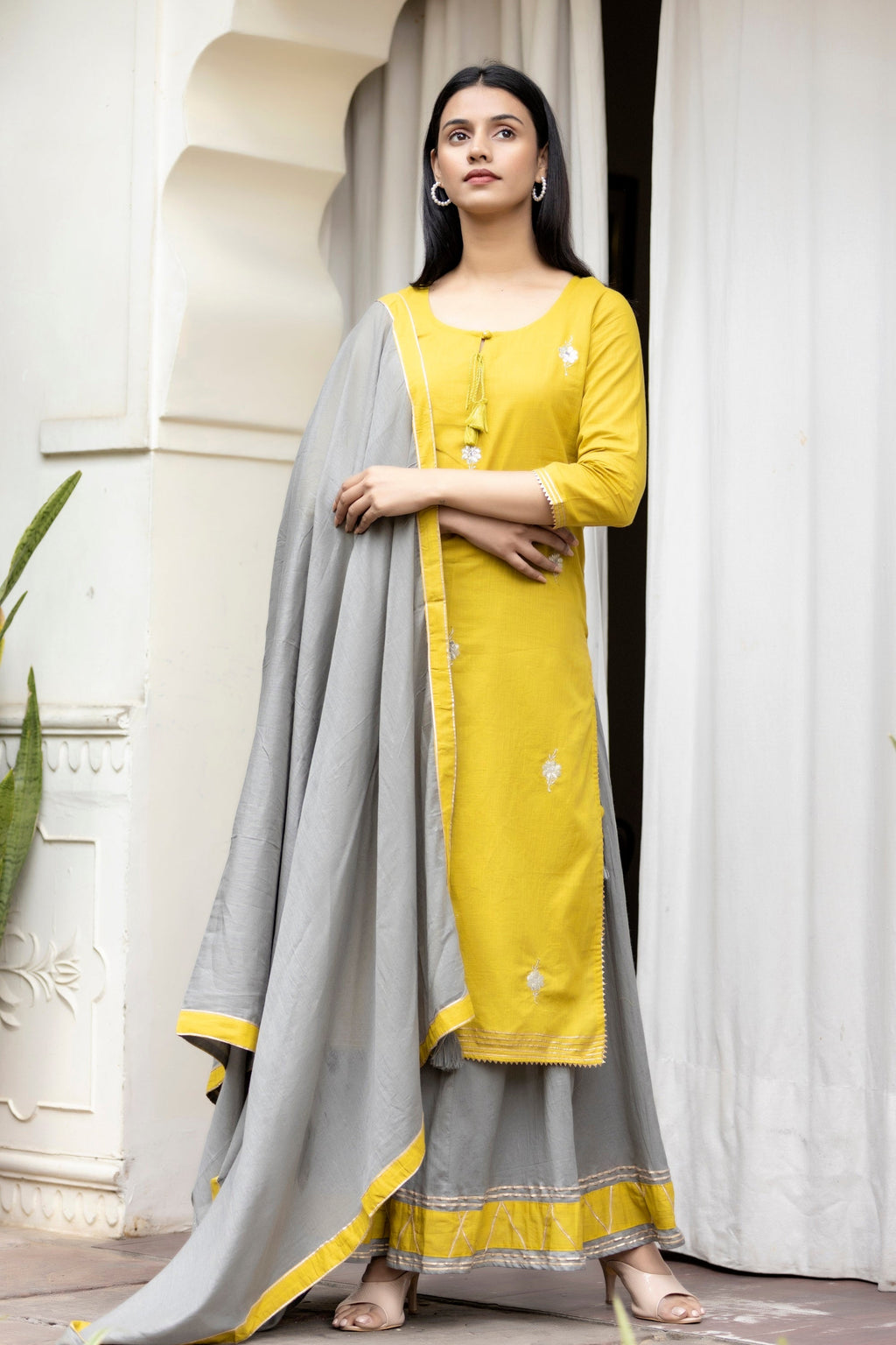 Kaajh Women's Lemon Grey Print Suit Set