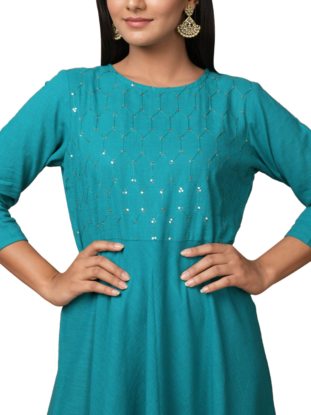 Kaajh Women's Green Solid Sequin Anarkali Kurta