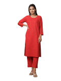 Kaajh Women's Red Solid Mirror Embellishment Kurta
