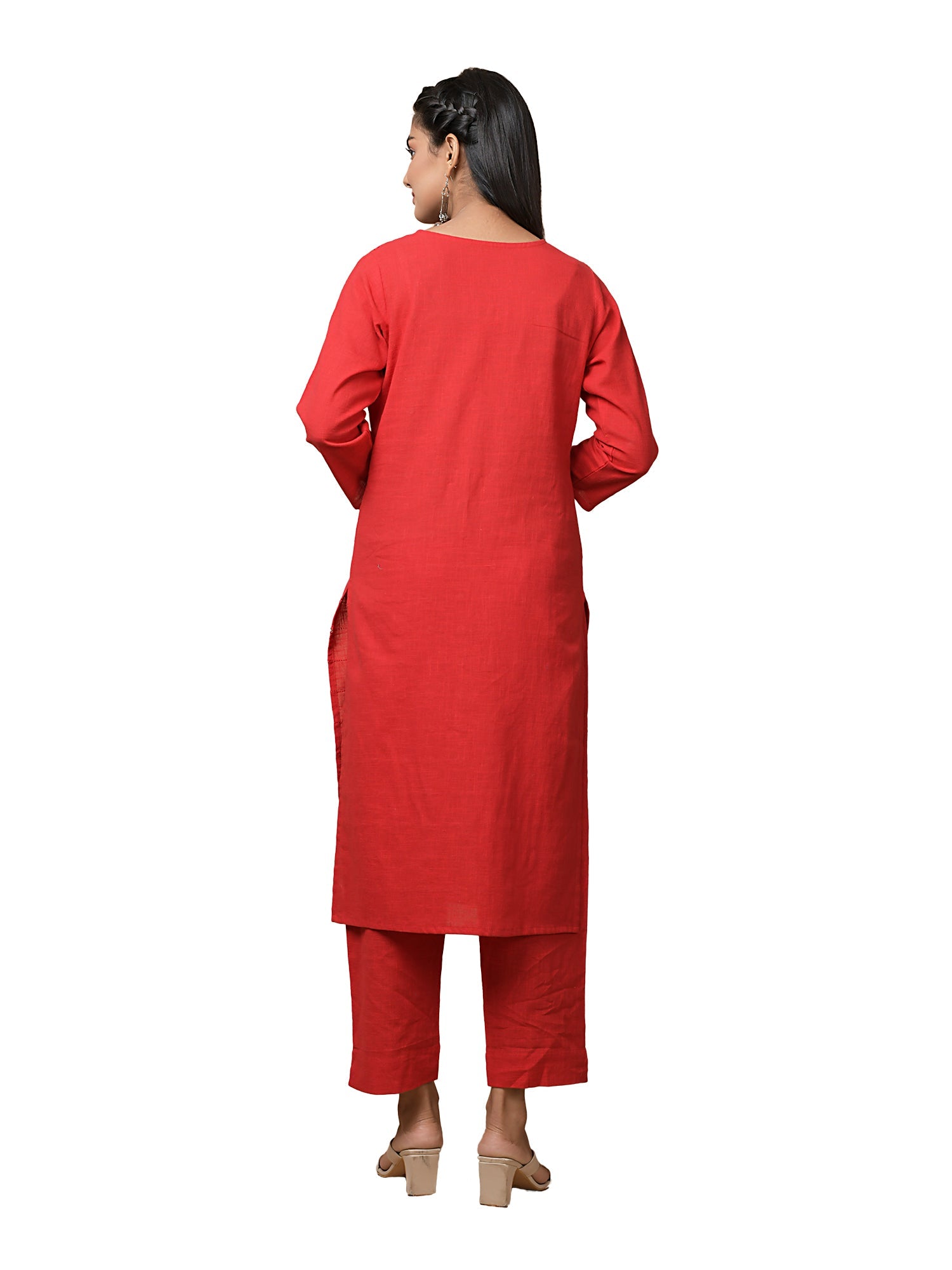 Kaajh Women's Red Solid Mirror Embellishment Kurta
