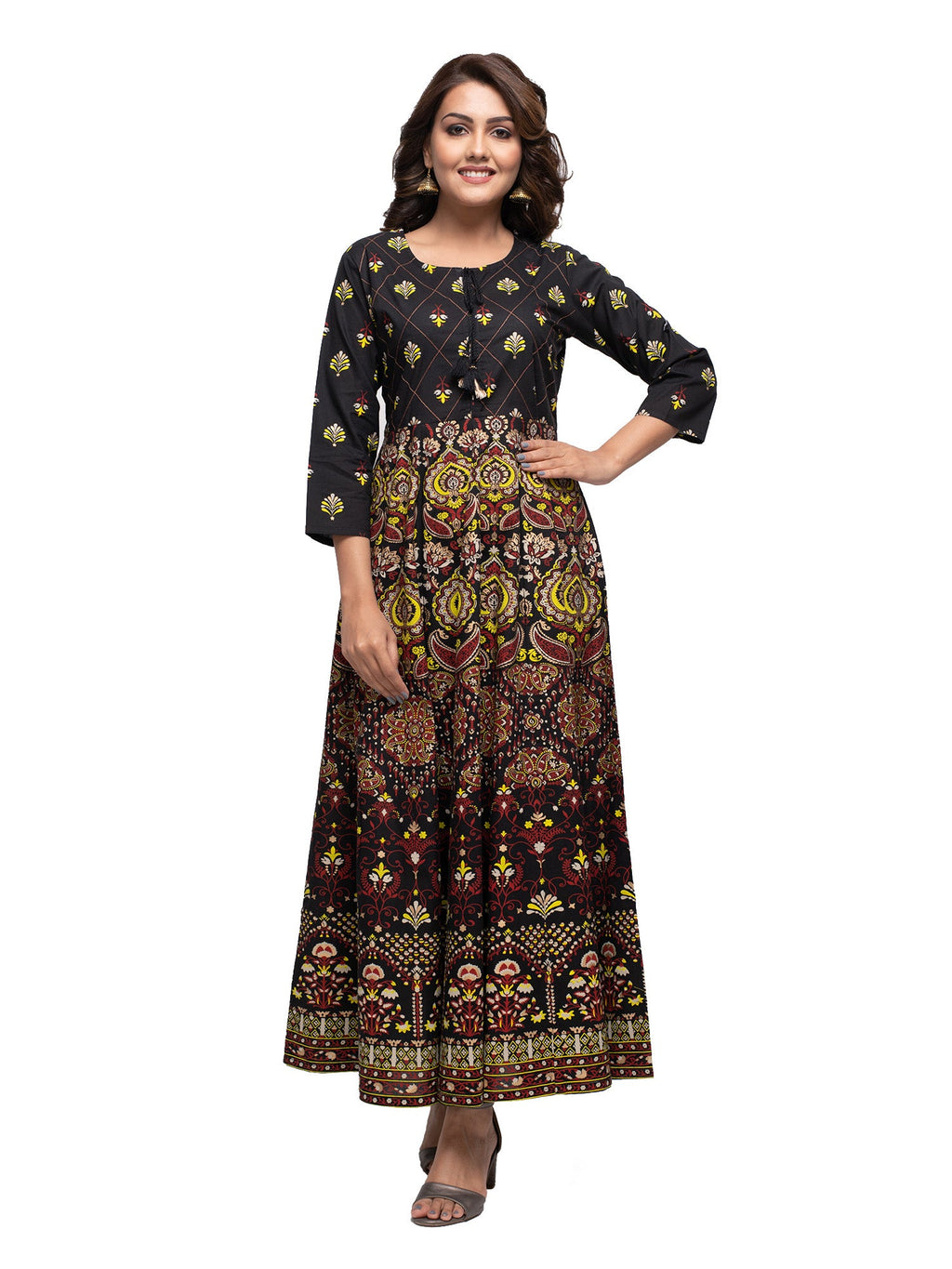 Kaajh Black Gold Printed Ethnic Kurta For Women