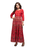 Kaajh Women's Red Gold Printed Ethnic Kurta