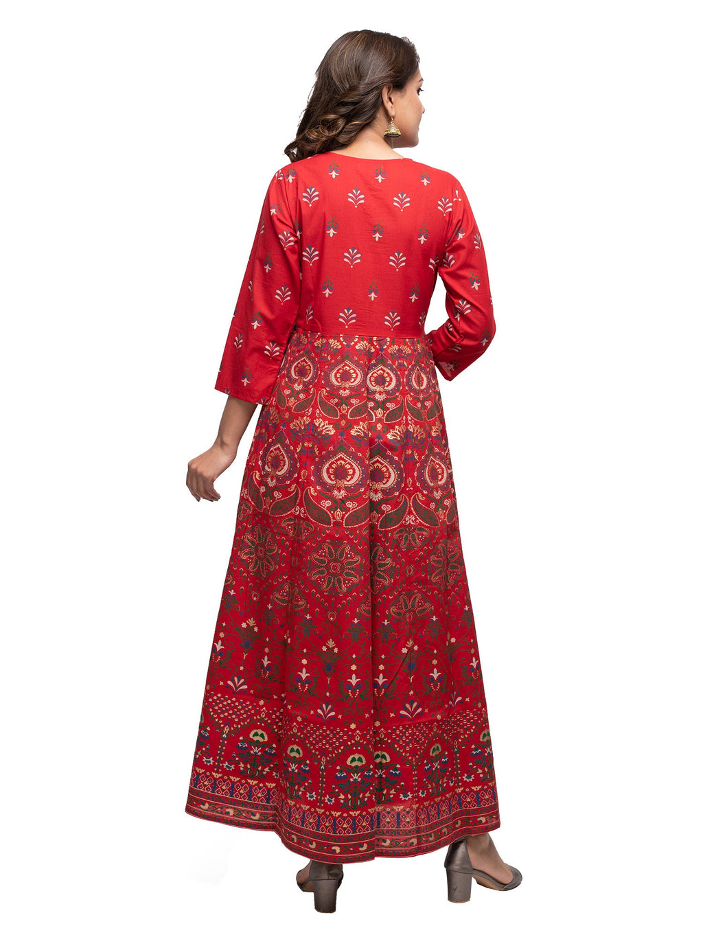 Kaajh Women's Red Gold Printed Ethnic Kurta