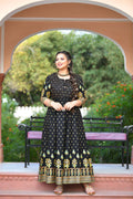 Kaajh Women's Black Gold Printed Ethnic Kurta