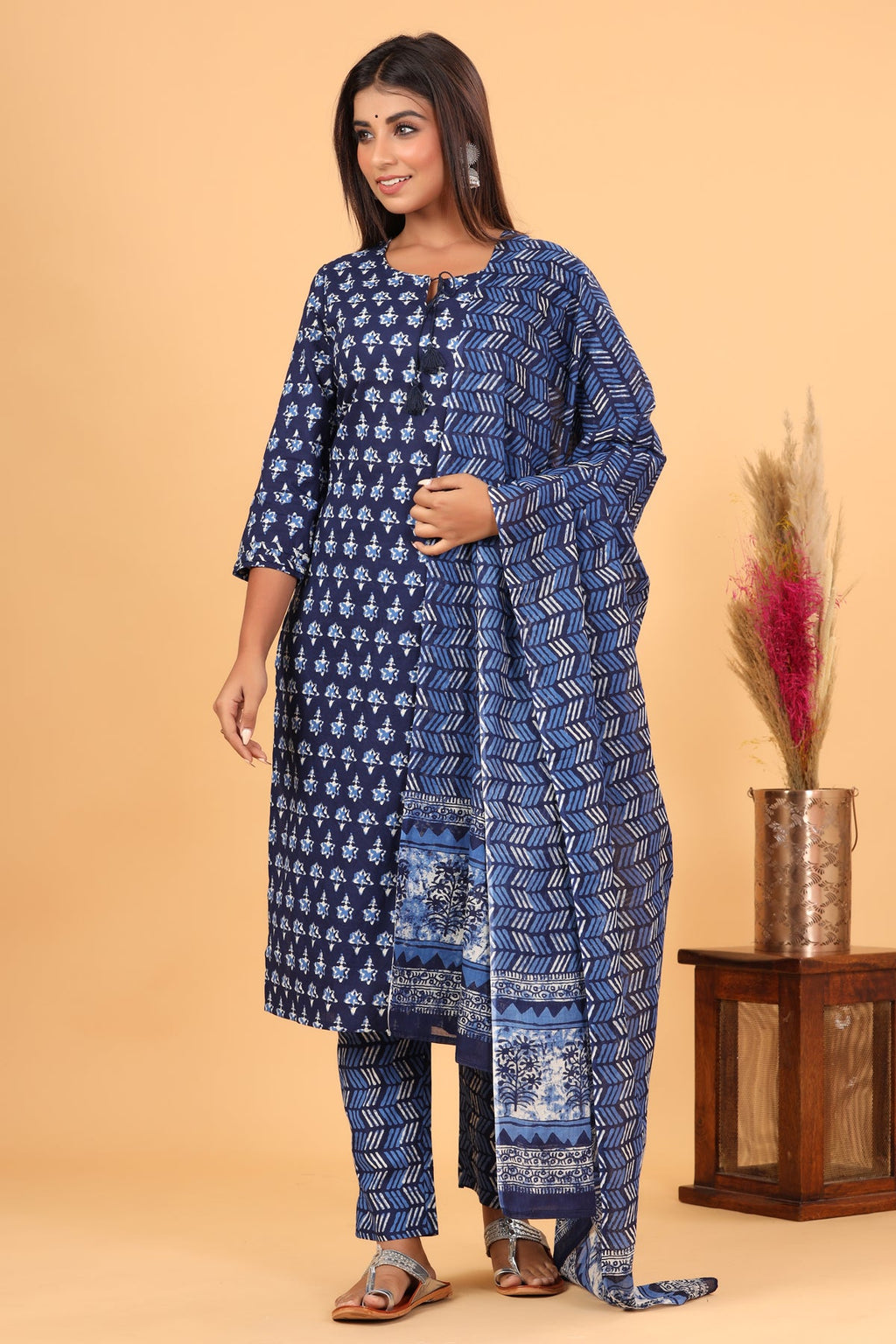 Kaajh Blue Floral Print Suit Set For Women