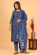 Kaajh Blue Floral Print Suit Set For Women