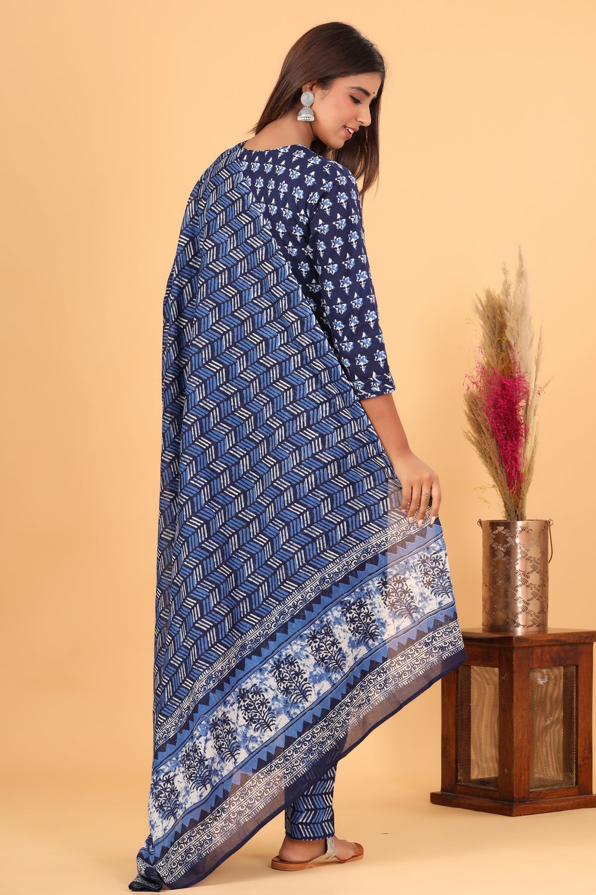 Kaajh Blue Floral Print Suit Set For Women