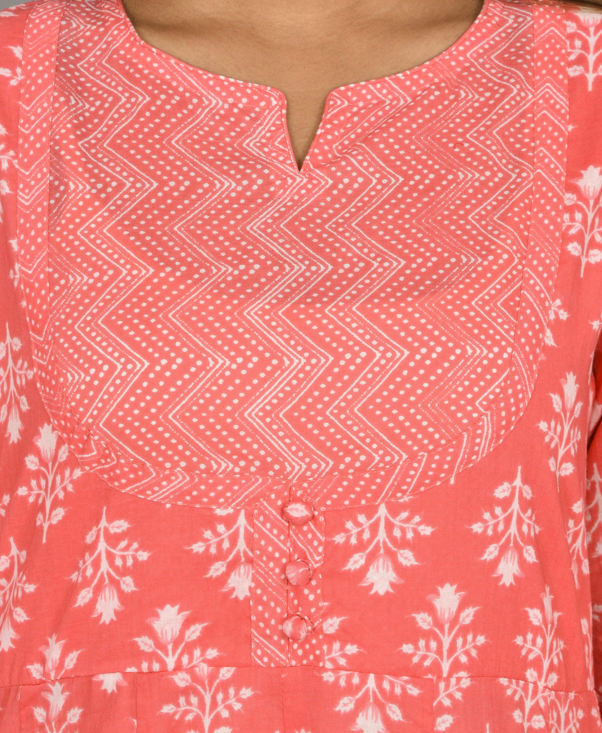 Kaajh Pink Suit Set In Floral Print For Women