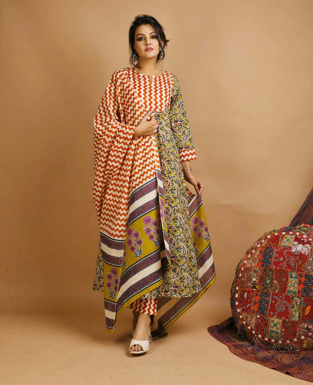Kaajh Women's Green Kalamkari Floral Print Suit Set