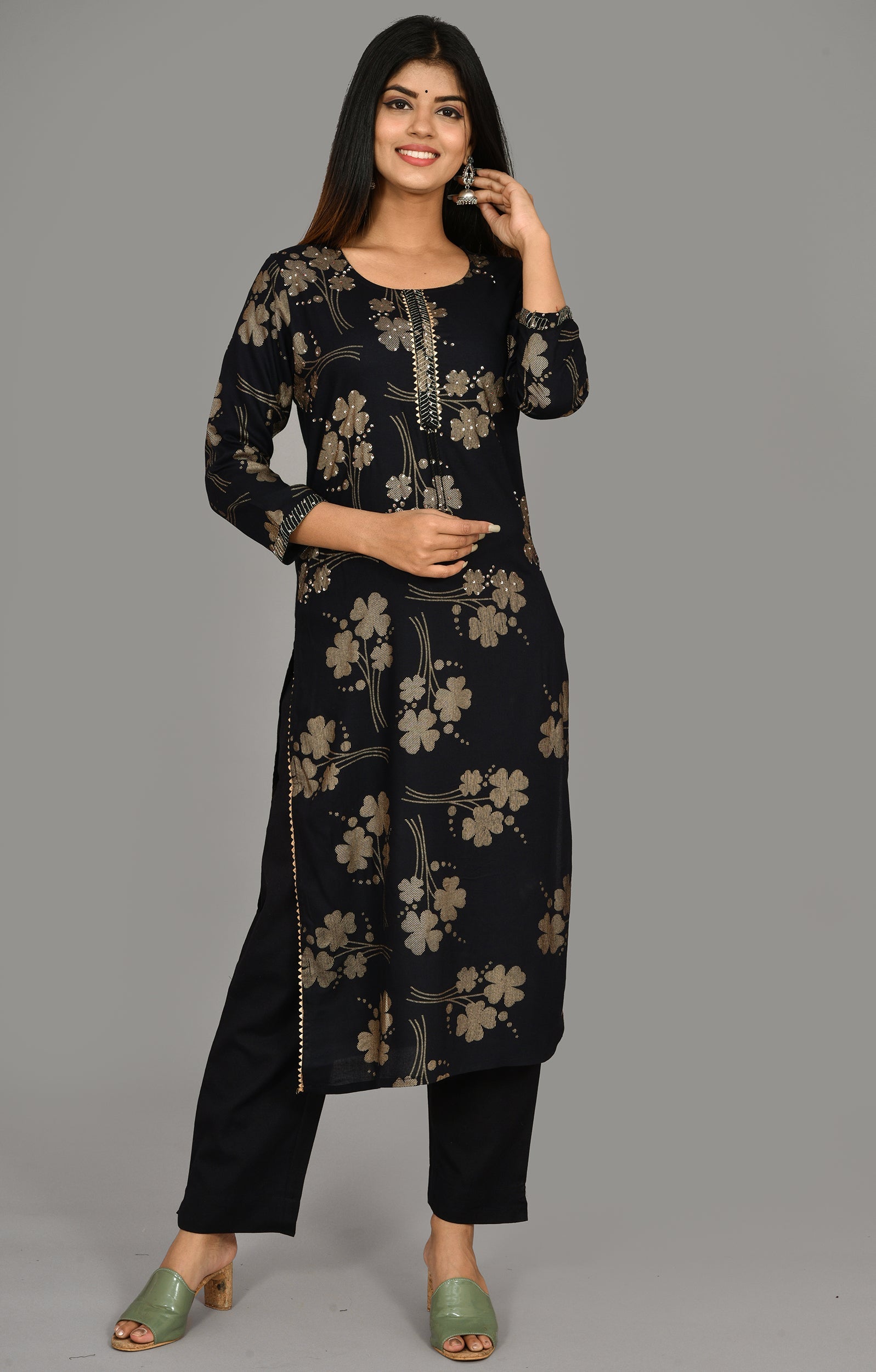 Kaajh Women's Black Printed Modal Kurta Pant Set