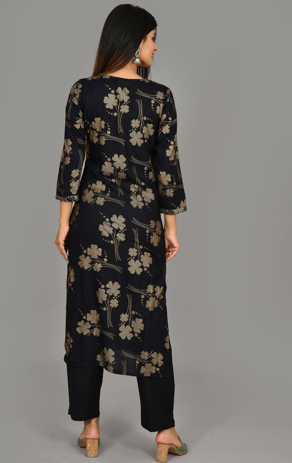 Kaajh Women's Black Printed Modal Kurta Pant Set