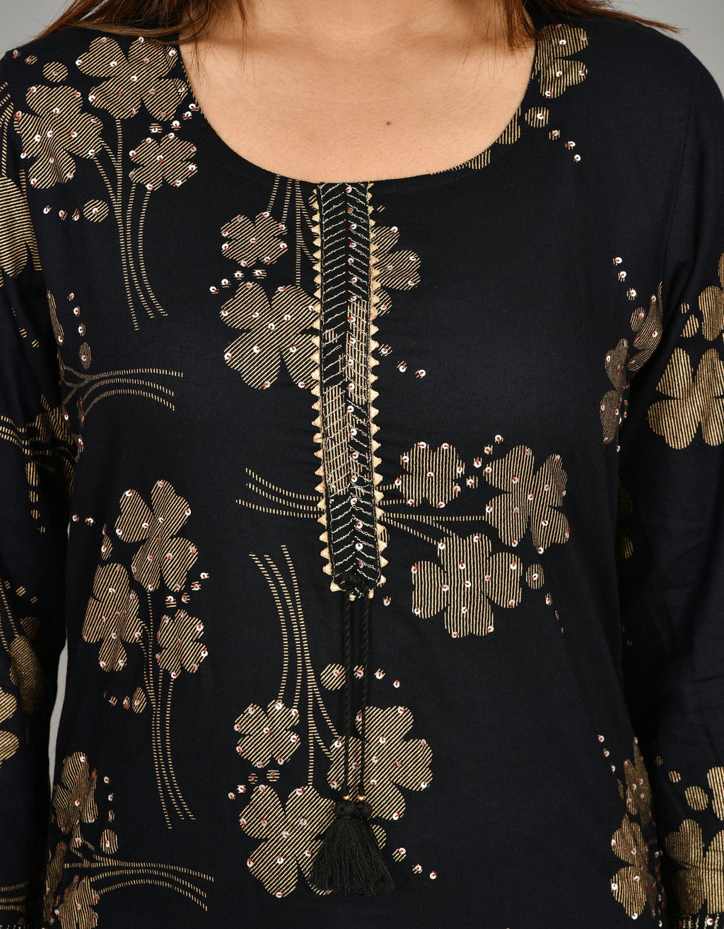 Kaajh Women's Black Printed Modal Kurta Pant Set