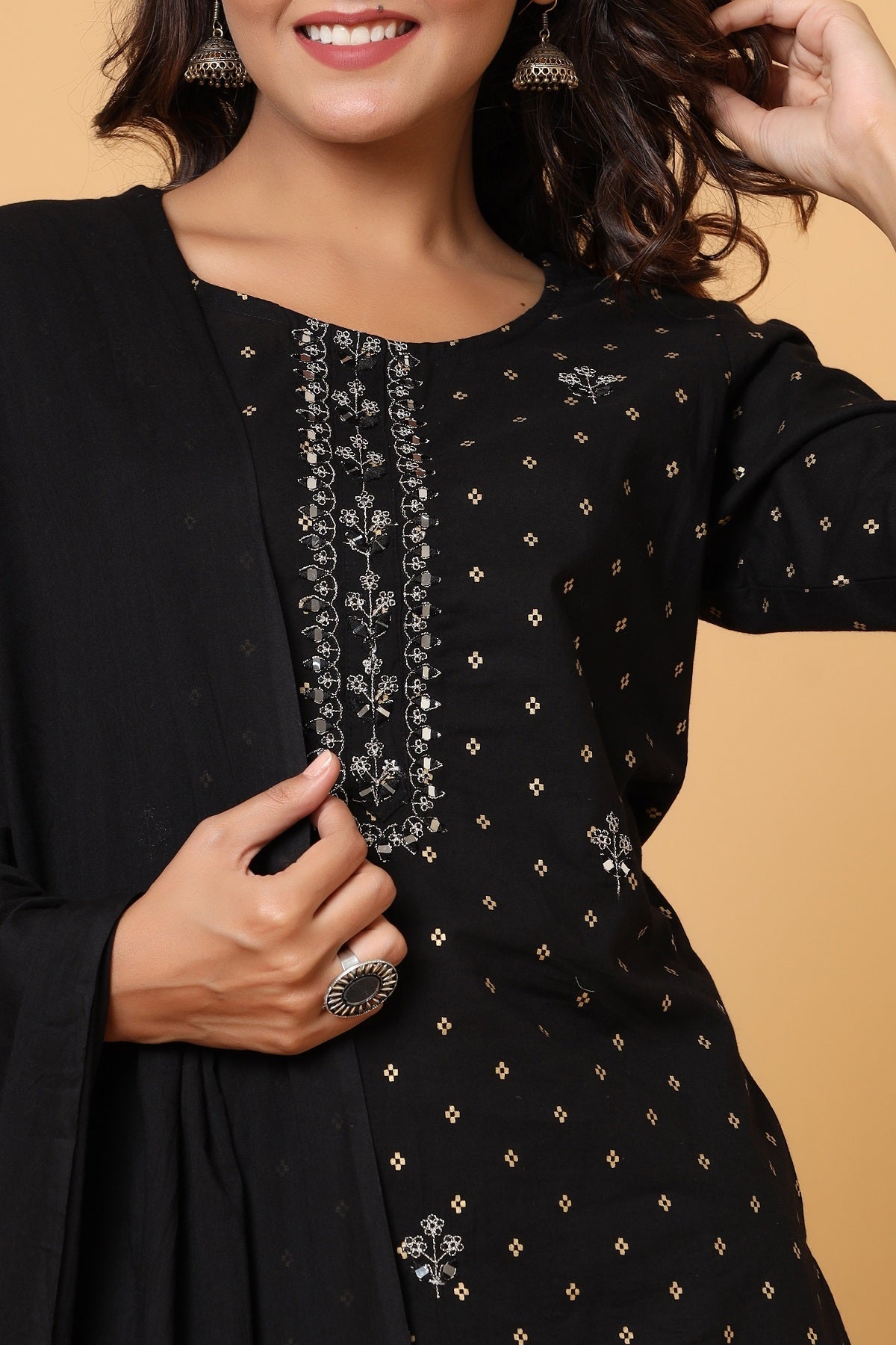 Kaajh Women's Black Gold Print Suit Set