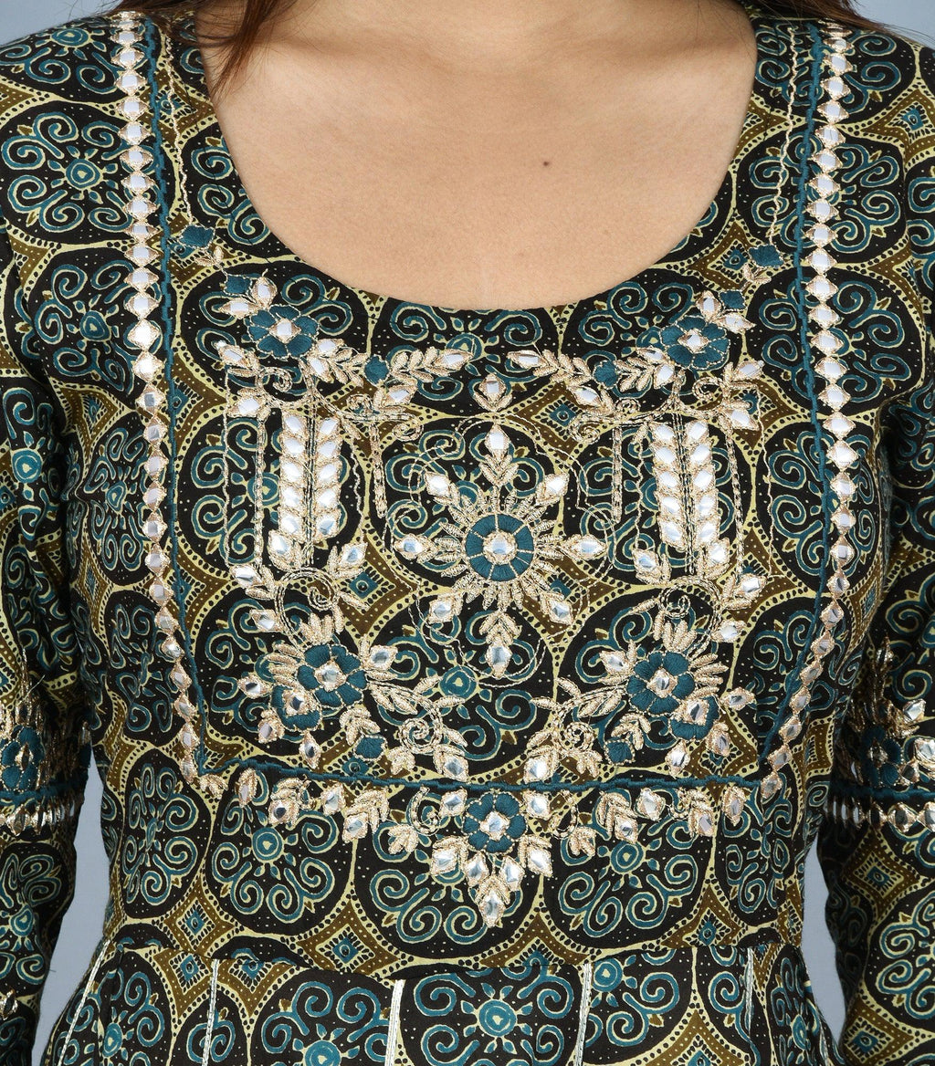 Kaajh Green Mirror Embroidery Anarkali Kurta For Women
