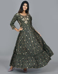 Kaajh Women's Green Zari Embroidery Anarkali Kurta
