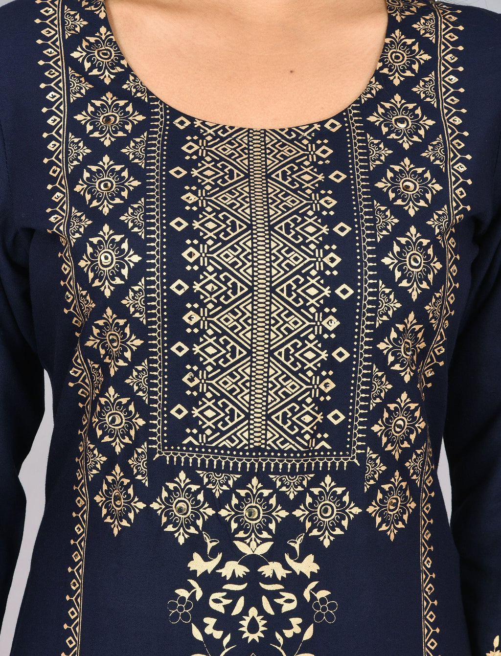Kaajh Blue Gold Printed Kurta Pant Set For Women