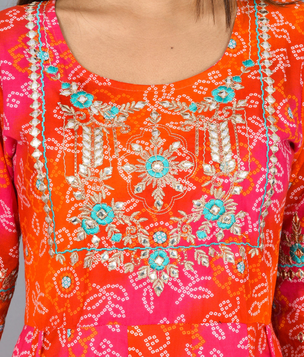 Kaajh Women's Orange Zari Embroidery Anarkali Kurta