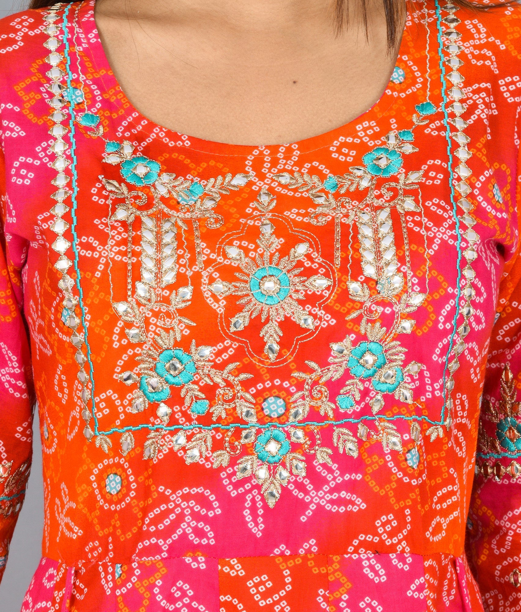 Kaajh Women's Orange Zari Embroidery Anarkali Kurta