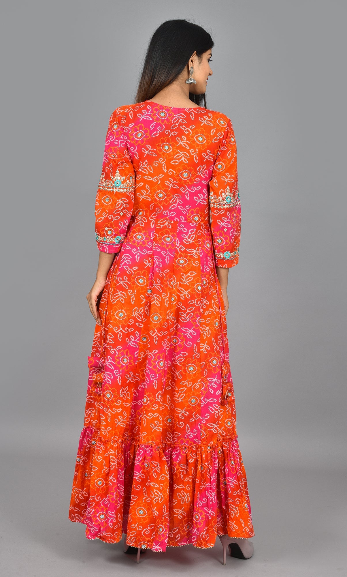 Kaajh Women's Orange Zari Embroidery Anarkali Kurta