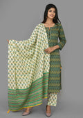 Kaajh Green Floral Print Cotton Suit Set For Women