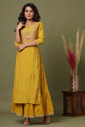 Kaajh Women's Yellow Embroidery Chanderi Ethnic Kurta